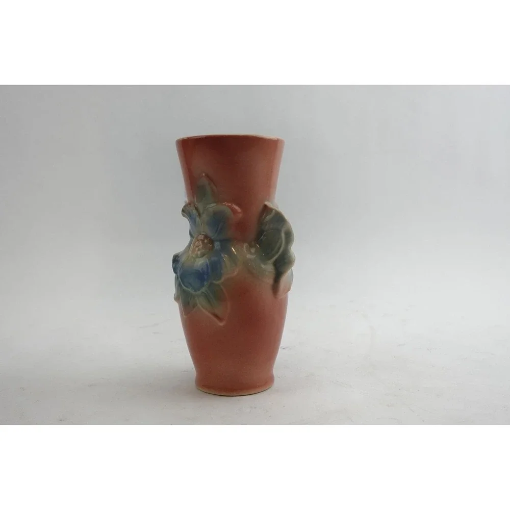 Royal Copley Ceramic Vase Small Pink Blue Floral‎ Embossed Vintage Excellent